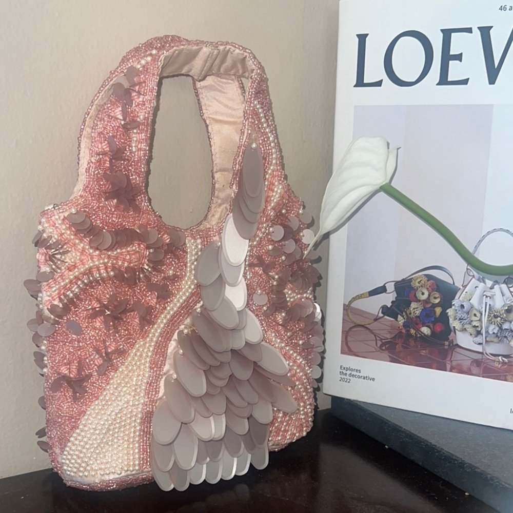 Elegant Pink Peal Sequin Beaded Mini Bag